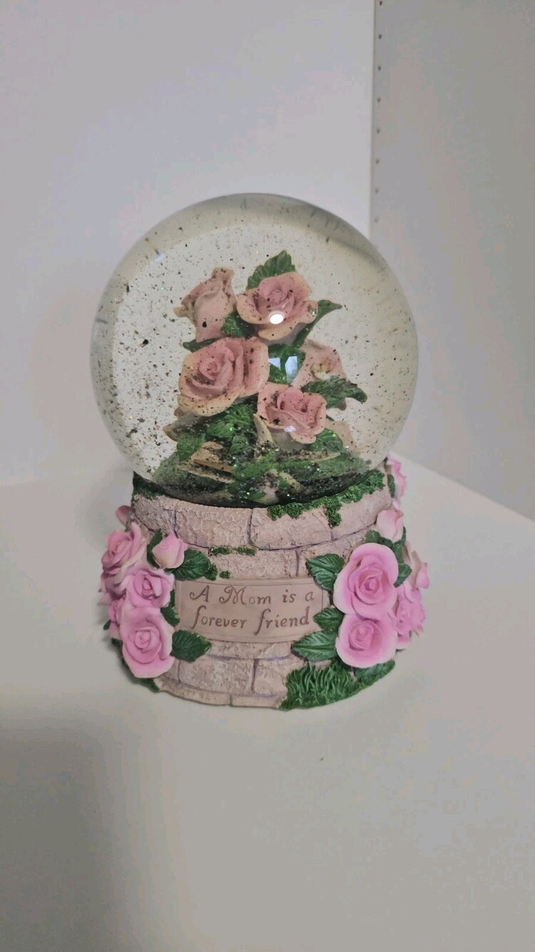 Carlton Mom Pink Purple Roses Mothers Day Waterglobe Musical Vintage Rare Gifts - Picture 2 of 6